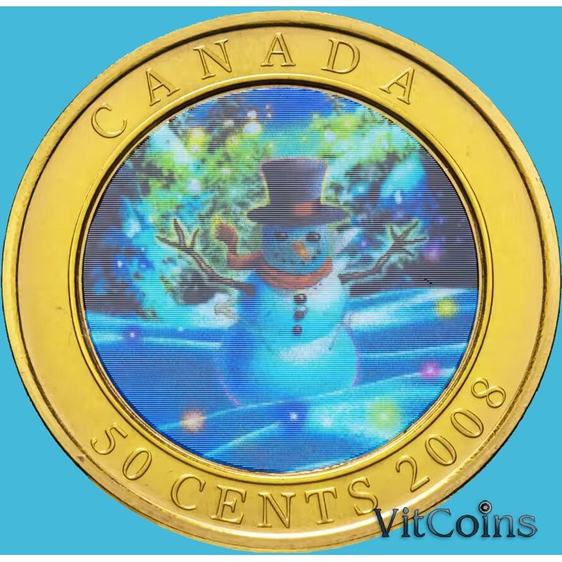 Монета Канада 50 центов 2008 год. Рождество. Снеговик