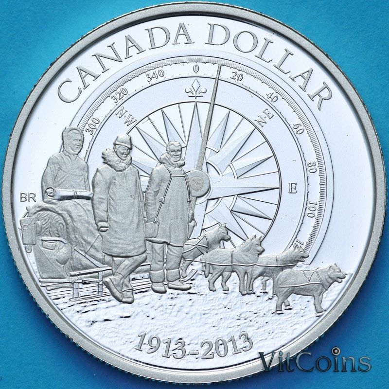 Монета Канада 1 доллар 2013 год. Канадская Арктическая экспедиция. Пруф.