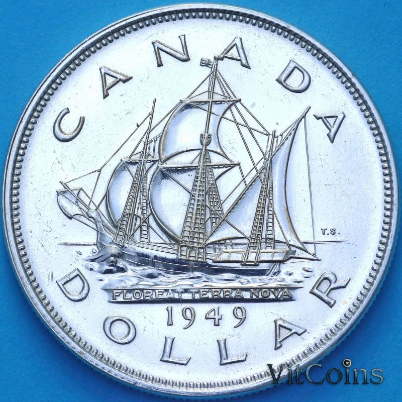 Монета Канада 1 доллар 1949 год. Присоединение Ньюфаундленда. Серебро. №2