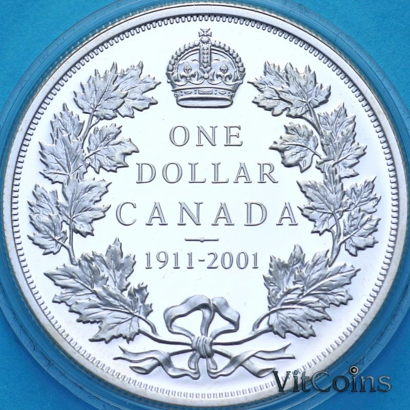 Монета Канада 1 доллар 2001 год. Серебряный доллар 1911 года. Пруф. Коробочка