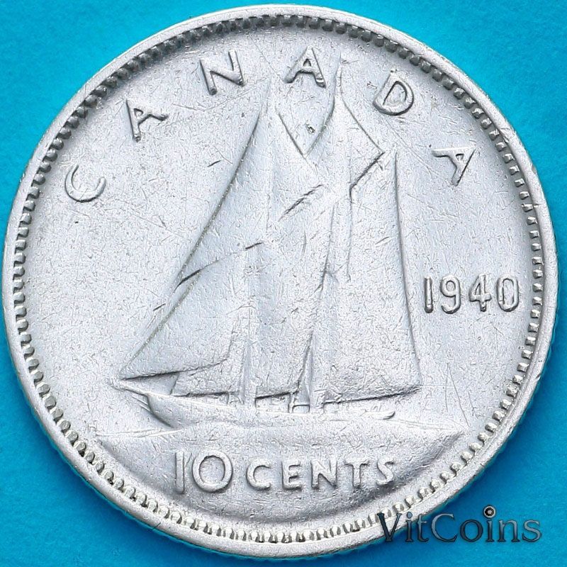 Монета Канада 10 центов 1940 год.
