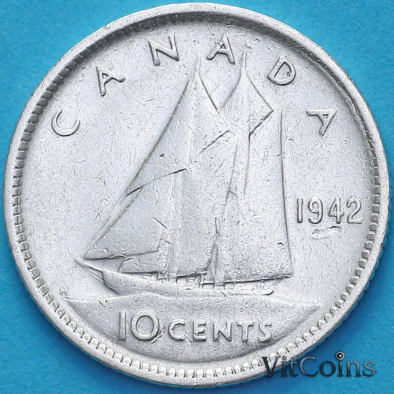 Монета Канада 10 центов 1942 год.