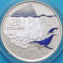 Канада 20 долларов 2013 год. Айсберг и кит. Серебро. Эмаль. Пруф.