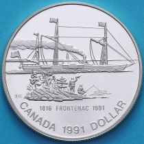 Канада 1 доллар 1991 год. Пароход "Фронтенак". Серебро. Proof