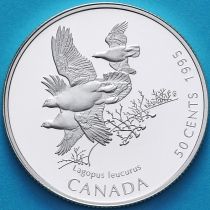 Канада 50 центов 1995 год. Серебро. Пруф. Белохвостая куропатка