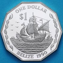 Белиз 1 доллар 1990 год. Корабль Колумба. Серебро