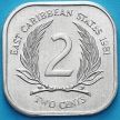 Монета Восточные Карибские Территории 2 цента 1981 год.