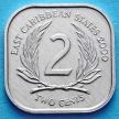 Монета Восточных Карибских Территорий 2 цента 2000 год.