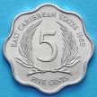 Монета Восточных Карибских Территорий 5 центов 1989 год.