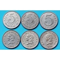 Колумбия набор 3 монеты по 5 сентаво 1886 год.
