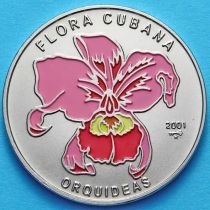 Куба 1 песо 2001 год. Розовая орхидея. Эмаль
