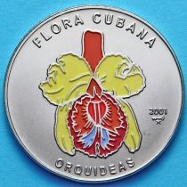 Куба 1 песо 2001 год. Желтая орхидея. Эмаль