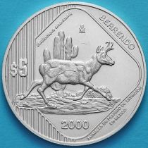 Мексика 5 песо 2000 год. Американская антилопа. Серебро.