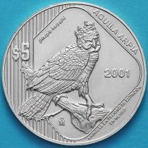 Мексика 5 песо 2001 год. Южноамериканская гарпия. Серебро.