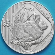 Мексика 5 песо 2001 год. Бесхвостый кролик. Серебро.