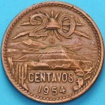 Мексика 20 сентаво 1954 год. Пирамида в Теотиуакане.