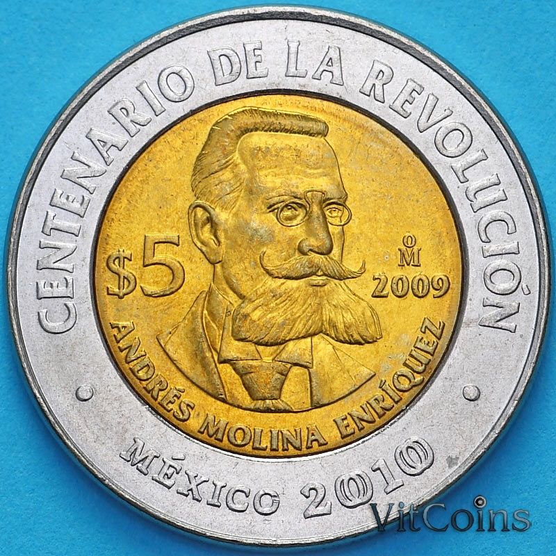 Монеты Мексика 5 песо 2009 год. Андрес Молина Энрикес