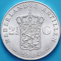 Нидерландские Антилы 2 1/2 гульдена 1964 год. Серебро.
