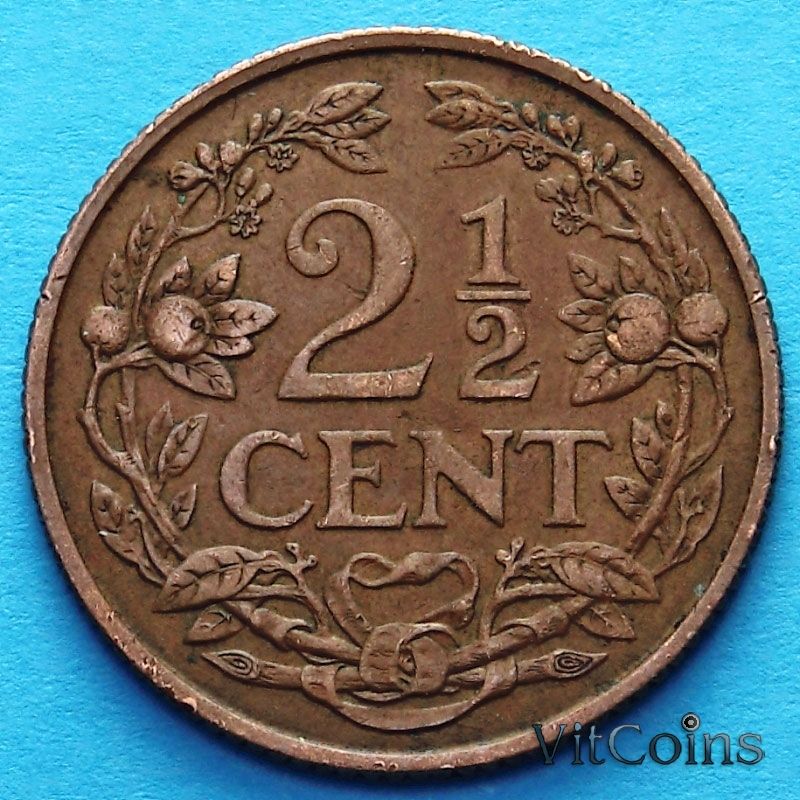 Монета Нидерландские Антилы 2 1/2 цента 1956 год.