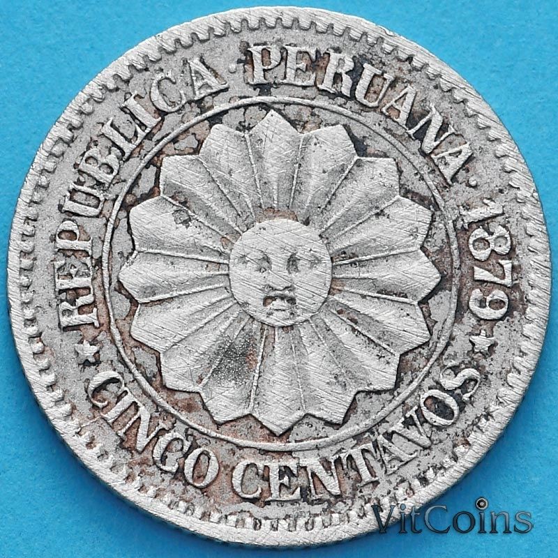 Монета Перу 5 сентаво 1879 год. 