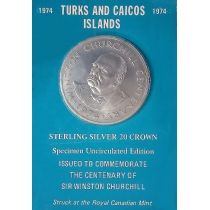 Тёркс и Кайкос 20 крон 1974 год. Уинстон Черчилль. Блистер