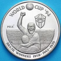 Тёркс и Кайкос 5 крон 1993 год. ЧМ по футболу. Бразилия чемпион 1958, 1962, 1970