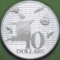 Тринидад и Тобаго 10 долларов 1975 год. Острова Тринидад и Тобаго. Серебро. Proof