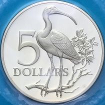 Тринидад и Тобаго 5 долларов 1979 год. Алый ибис. Серебро. Proof