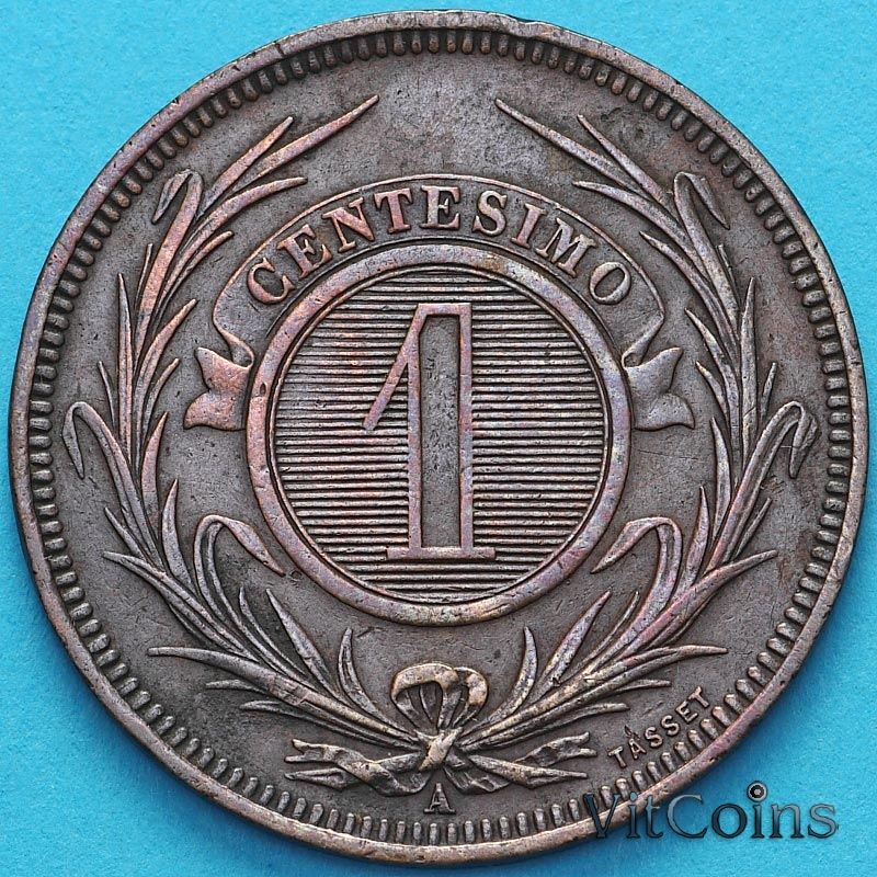 Монета Уругвай 1 сентесимо 1869 год. А