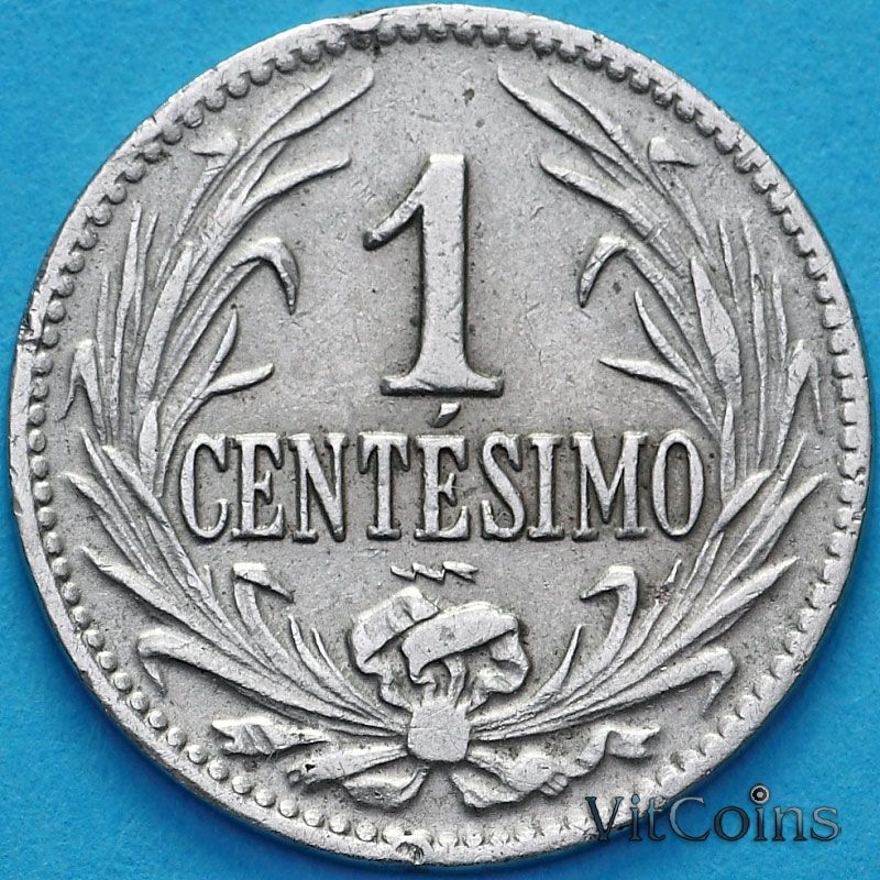 Монета Уругвай 1 сентесимо 1909 год.