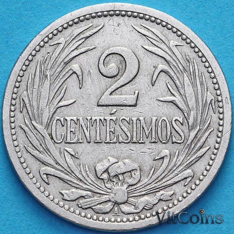 Монета Уругвай 2 сентесимо 1901 год.