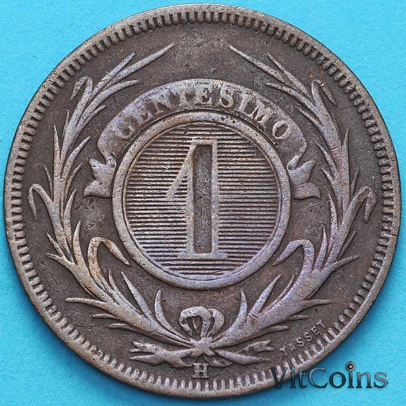 Монета Уругвай 1 сентесимо 1869 год. Н