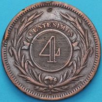 Уругвай 4 сентесимо 1869 год. А. №3