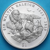Британские Виргинские острова 1 доллар 2002 год. Сэр Уолтер Рэли