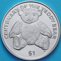 Британские Виргинские острова 1 доллар 2002 год. 100 лет плюшевому мишке