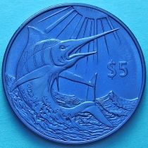 Британские Виргинские острова 5 долларов 2017 год. Голубой марлин. Титан.
