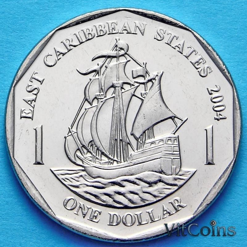 Монета Восточных Кариб 1 доллар 2004 год.