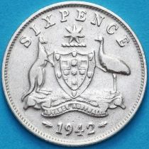 Австралия 6 пенсов 1942 год. Серебро.