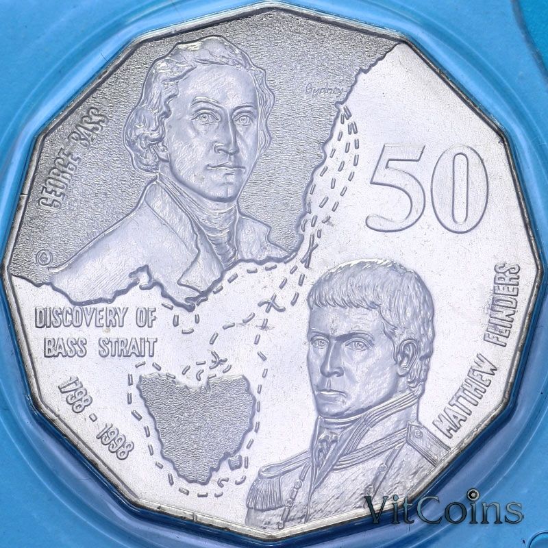 Монета Австралия 50 центов  1998 год. Джордж Басс и Мэтью Флиндерс. BU