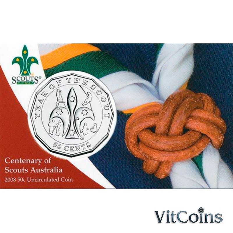 Монета Австралия 50 центов 2008 год. 100 лет скаутскому движению Австралии. Блистер Монета Австралия 50 центов 2008 год. 100 лет скаутскому движению Австралии. Блистер