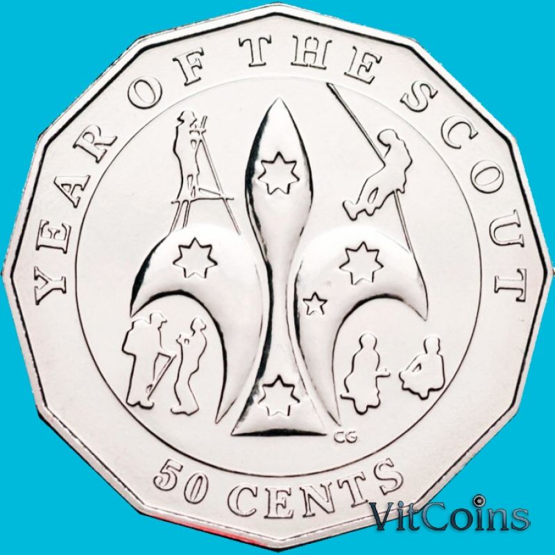 Монета Австралия 50 центов 2008 год. 100 лет скаутскому движению Австралии. Блистер Монета Австралия 50 центов 2008 год. 100 лет скаутскому движению Австралии. Блистер