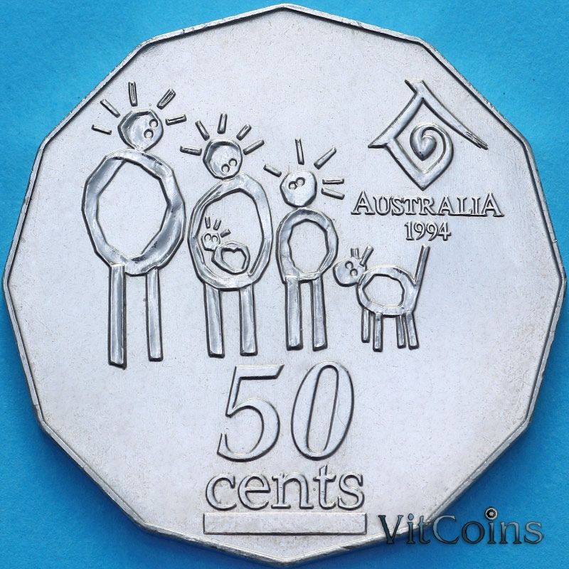 Монета Австралия 50 центов 1994 год. Международный год семьи. BU