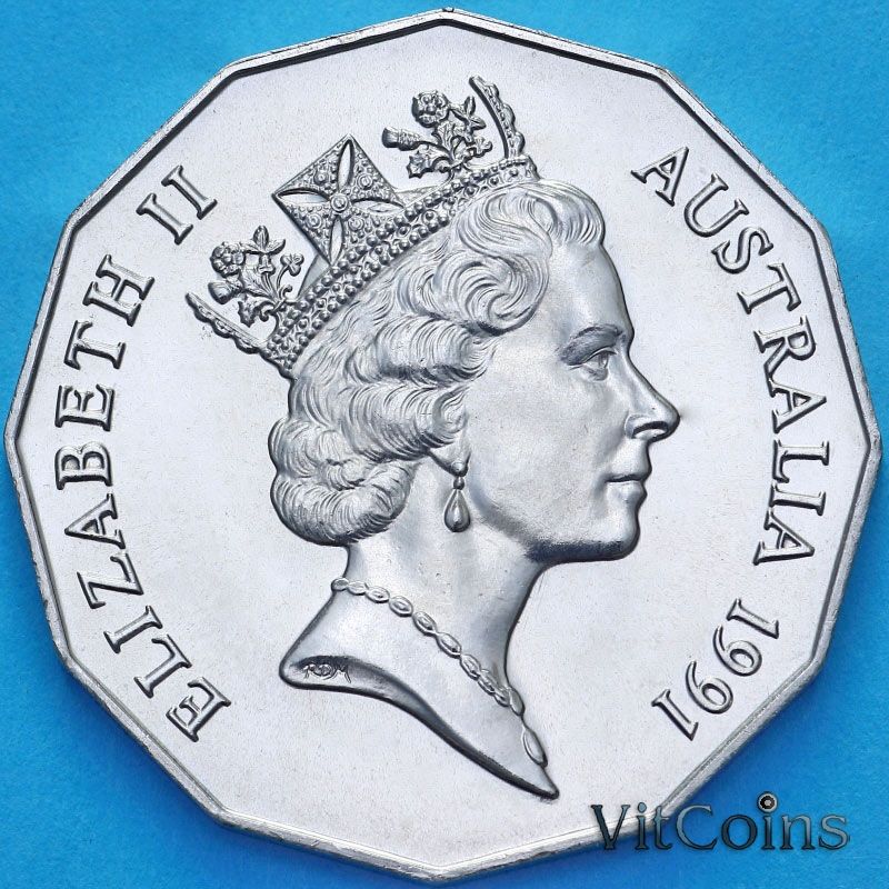 Монета Австралия 50 центов  1991 год. 25 лет переходу на десятичную систему. BU