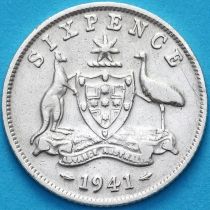 Австралия 6 пенсов 1941 год. Серебро.