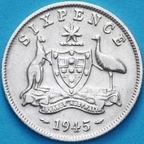 Австралия 6 пенсов 1945 год. Серебро.