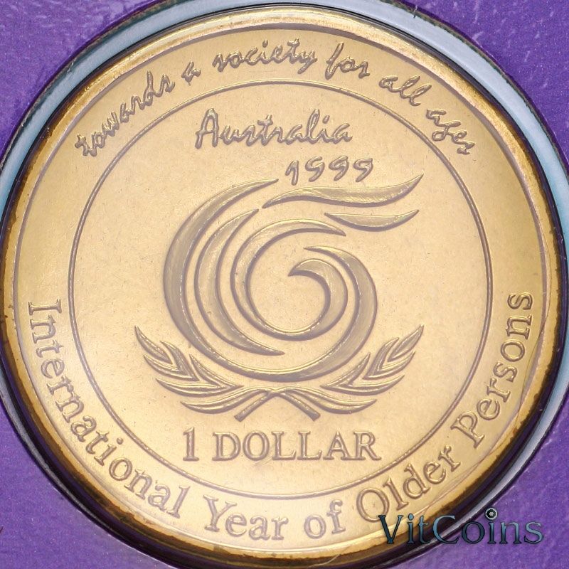 Монета Австралия 1 доллар 1999 год. Международный год пожилых людей. BU