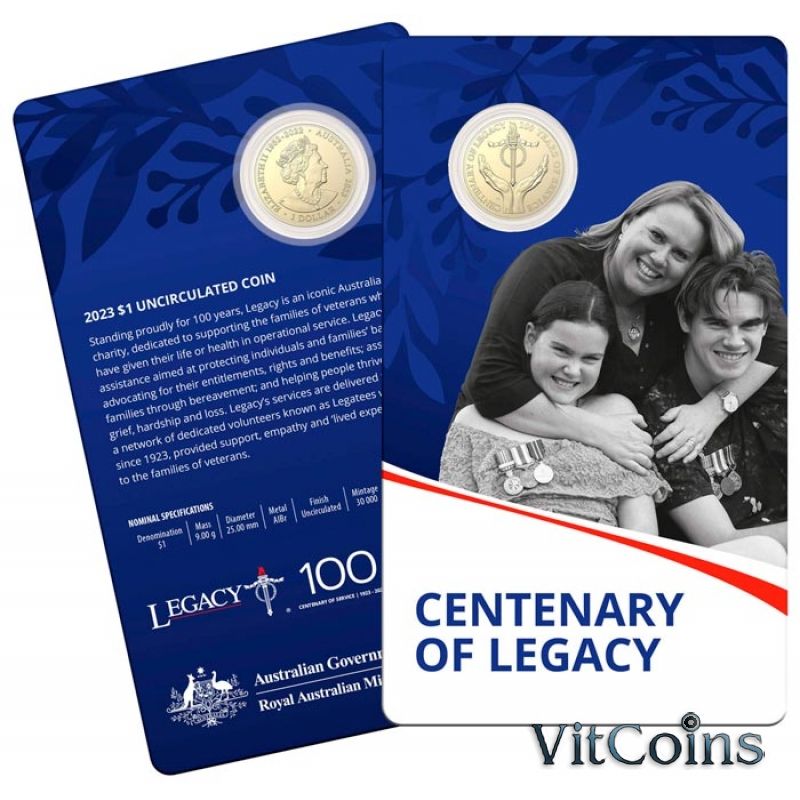 Монета Австралия 1 доллар 2023 год. Благотворительная организация Наследие. Буклет Монета Австралия 1 доллар 2023 год. Благотворительная организация Наследие. Буклет