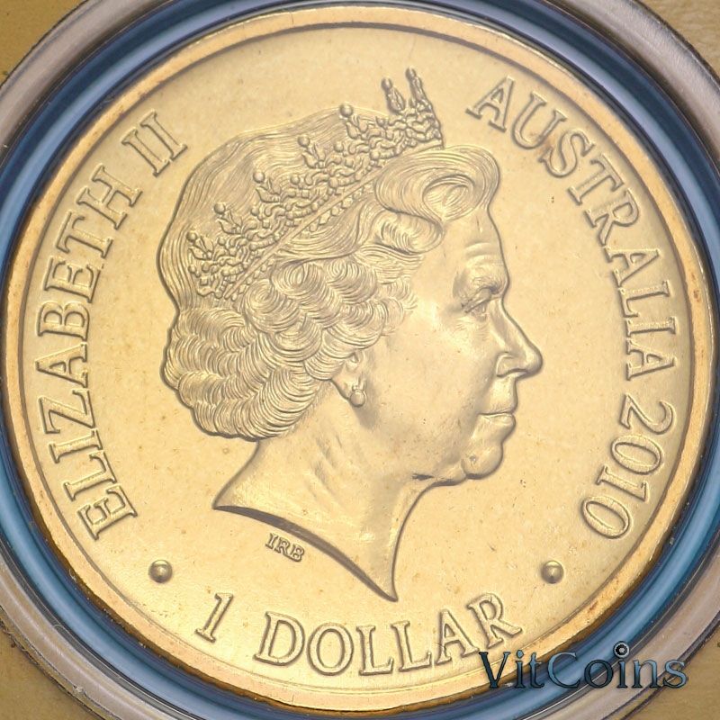 Монета Австралия 1 доллар 2010 год. Год тигра. Блистер