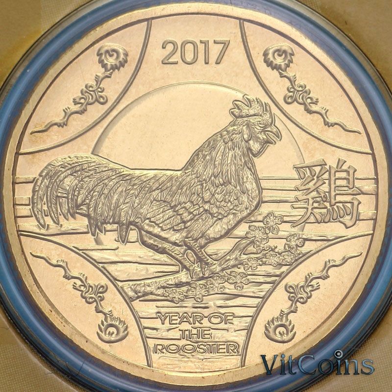 Монета Австралия 1 доллар 2017 год. Год петуха. Блистер