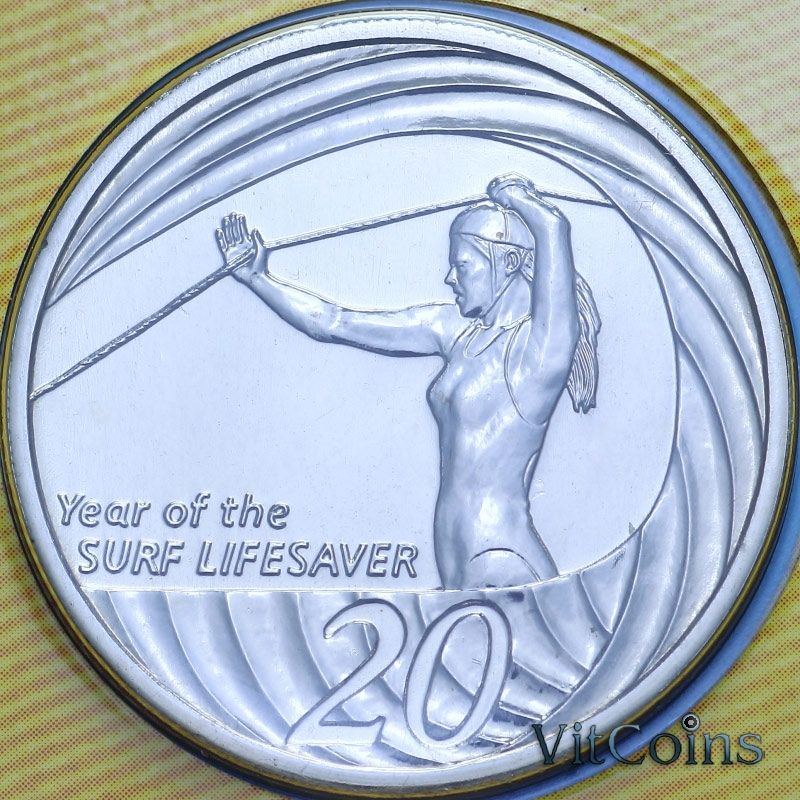 Монета Австралия 20 центов 2007 год. Год пляжных спасателей. BU